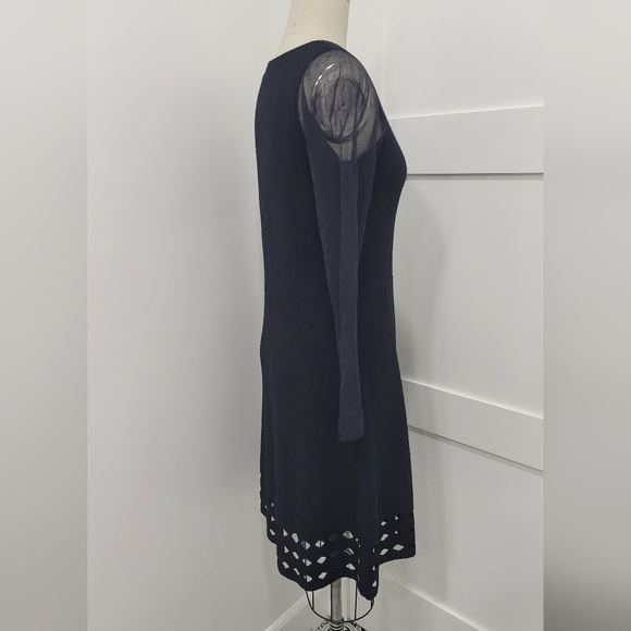 ELIE TAHARI Zita Black Merino Wool Long sleeve Knit Midi Dress Size M
